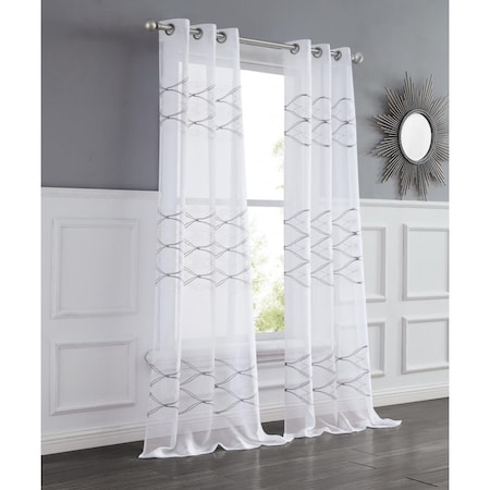 Palacedesigns 84 in. White & Silver Wave Embroidered Window Panels - Set of 2 PA3669134